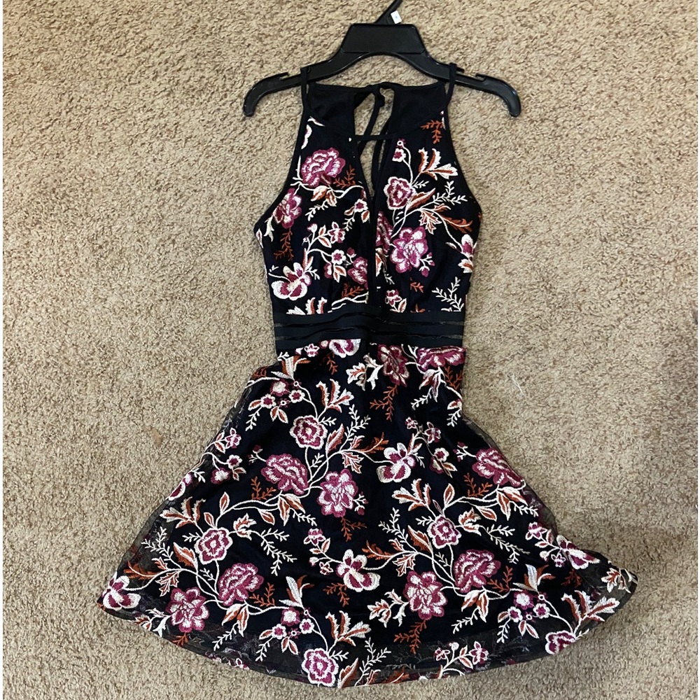 Floral patterned black dress